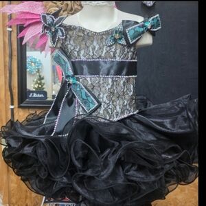 Black and Green w/gold Lace Trim Cupcake Pageant Dress
